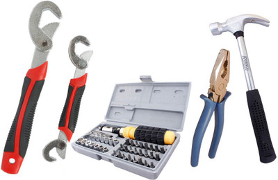 Asraw Snap N Grip, Plier, 1/2LB Hammer & 41pcs Screwdriver Set Hand Tool Kit(4 Tools), Multicolor