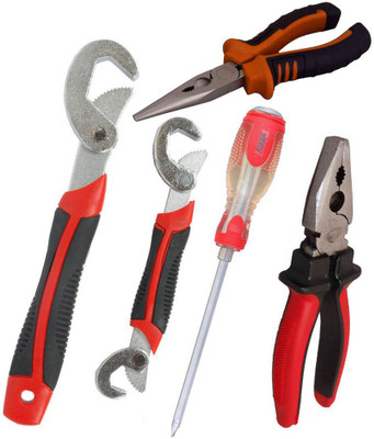 Asraw Snap N Grip, Plier, Nose Plier & Double Sided Screwdriver Hand Tool Kit(4 Tools), Multicolor