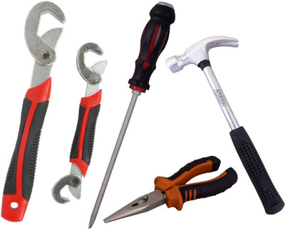

Asraw Snap N Grip, Nose Plier, 1/2LB Hammer & Double Sided Screwdriver Hand Tool Kit(4 Tools), Multicolor