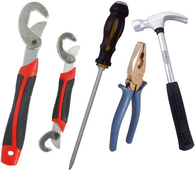 

Asraw Snap N Grip, Plier, 1/2LB Hammer & Double Sided Screwdriver Hand Tool Kit(4 Tools), Multicolor