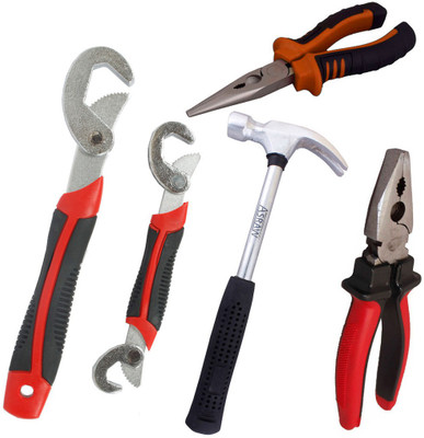 

Asraw Snap N Grip, Plier, Nose Plier & 1/2LB Hammer Hand Tool Kit(4 Tools), Multicolor