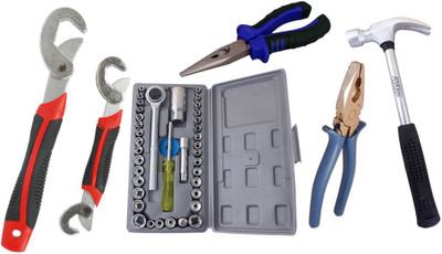 

Asraw Snap N Grip, Plier, Nose Plier, 1/2LB Hammer & Socket Set Hand Tool Kit(5 Tools), Multicolor