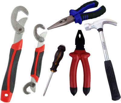 

Asraw Snap N Grip, Plier, Nose Plier, 1/2LB Hammer & Double Sided Screwdriver Hand Tool Kit(5 Tools), Multicolor