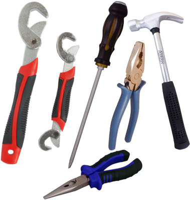 

Asraw Snap N Grip, Plier, Nose Plier, 1/2LB Hammer & Double Sided Screwdriver Hand Tool Kit(5 Tools), Multicolor