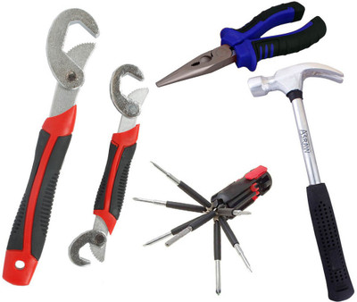 

Asraw Snap N Grip, Nose Plier, 1/2LB Hammer & 8in1 Screwdriver Set Hand Tool Kit(4 Tools), Multicolor