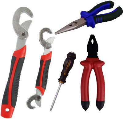 Asraw Snap N Grip, Plier, Nose Plier & Double Sided Screwdriver Hand Tool Kit(4 Tools), Multicolor