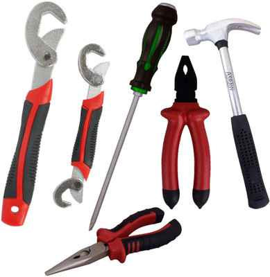 

Asraw Snap N Grip, Plier, Nose Plier, 1/2LB Hammer & Double Sided Screwdriver Hand Tool Kit(5 Tools), Multicolor