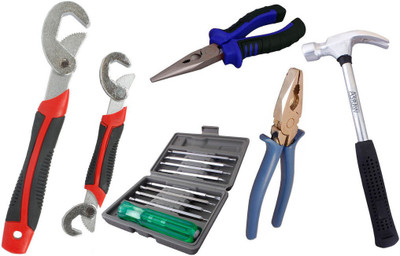 

Asraw Snap N Grip, Plier, Nose Plier, 1/2LB Hammer & 16in1 Screwdriver Set Hand Tool Kit(5 Tools), Multicolor