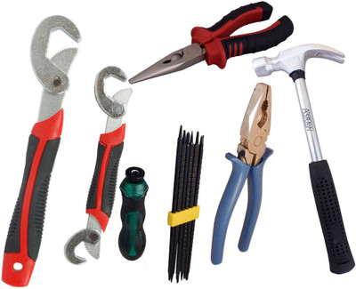 

Asraw Snap N Grip, Plier, Nose Plier, 1/2LB Hammer & Screwdriver Set Hand Tool Kit(5 Tools), Multicolor