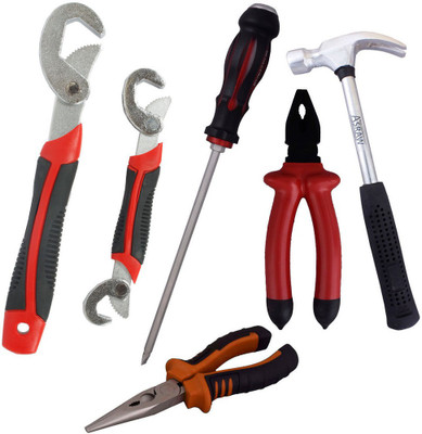 

Asraw Snap N Grip, Plier, Nose Plier, 1/2LB Hammer & Double Sided Screwdriver Hand Tool Kit(5 Tools), Multicolor