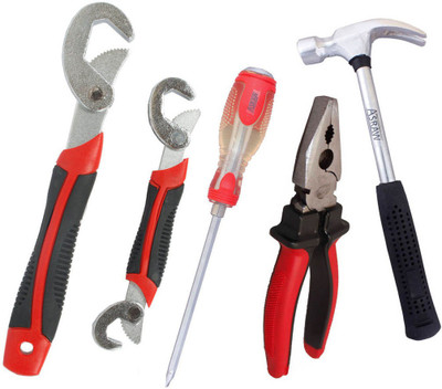 

Asraw Snap N Grip, Plier, 1/2LB Hammer & Double Sided Screwdriver Hand Tool Kit(4 Tools), Multicolor