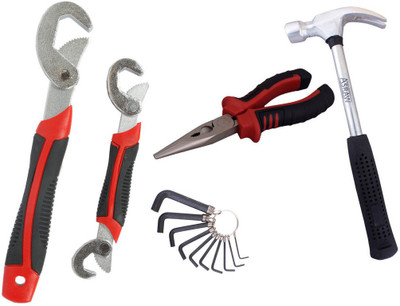 

Asraw Snap N Grip, Nose Plier, 1/2LB Hammer & Allen key Hand Tool Kit(4 Tools), Multicolor