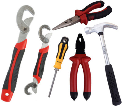 

Asraw Snap N Grip, Plier, Nose Plier, 1/2LB Hammer & Adjustable Screwdriver Hand Tool Kit(5 Tools), Multicolor