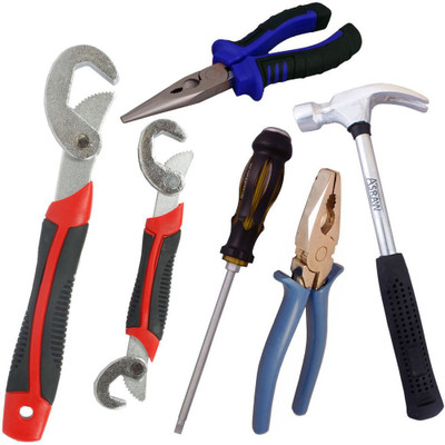 

Asraw Snap N Grip, Plier, Nose Plier, 1/2LB Hammer & Double Sided Screwdriver Hand Tool Kit(5 Tools), Multicolor
