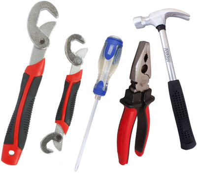

Asraw Snap N Grip, Plier, 1/2LB Hammer & Double Sided Screwdriver Hand Tool Kit(4 Tools), Multicolor