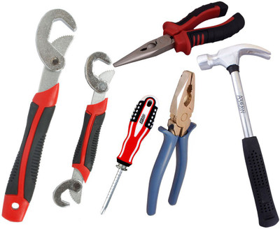 

Asraw Snap N Grip, Plier, Nose Plier, 1/2LB Hammer & Adjustable Screwdriver Hand Tool Kit(5 Tools), Multicolor