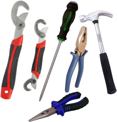 

Asraw Snap N Grip, Plier, Nose Plier, 1/2LB Hammer & Double Sided Screwdriver Hand Tool Kit(5 Tools), Multicolor