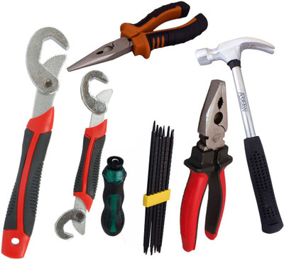 

Asraw Snap N Grip, Plier, Nose Plier, 1/2LB Hammer & Screwdriver Set Hand Tool Kit(5 Tools), Multicolor