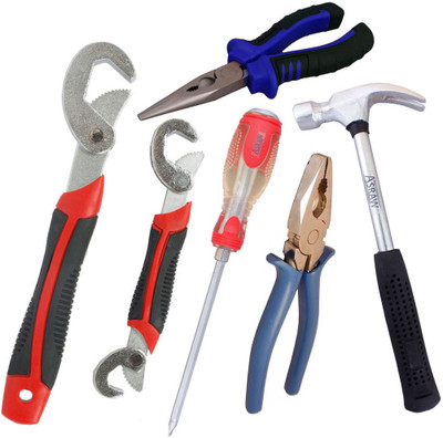 

Asraw Snap N Grip, Plier, Nose Plier, 1/2LB Hammer & Double Sided Screwdriver Hand Tool Kit(5 Tools), Multicolor