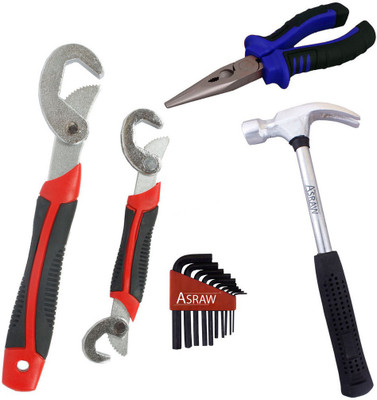 

Asraw Snap N Grip, Nose Plier, 1/2LB Hammer & Allen key Hand Tool Kit(4 Tools), Multicolor
