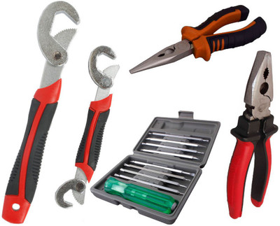 

Asraw Snap N Grip, Plier, Nose Plier & 16in1 Screwdriver Set Hand Tool Kit(4 Tools), Multicolor