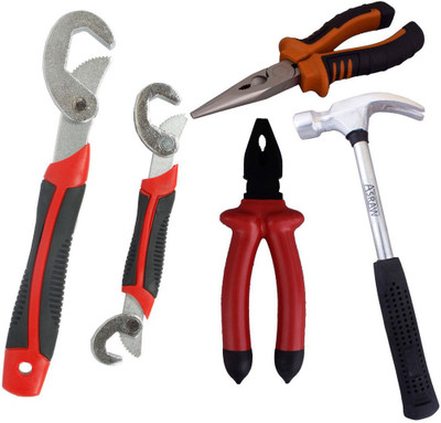

Asraw Snap N Grip, Nose Plier, 1/2LB Hammer & Plier Hand Tool Kit(4 Tools), Multicolor