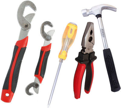 

Asraw Snap N Grip, Plier, 1/2LB Hammer & Double Sided Screwdriver Hand Tool Kit(4 Tools), Multicolor