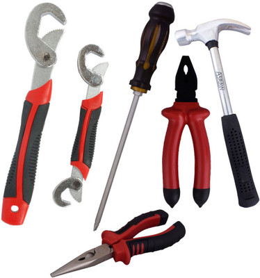 

Asraw Snap N Grip, Plier, Nose Plier, 1/2LB Hammer & Double Sided Screwdriver Hand Tool Kit(5 Tools), Multicolor