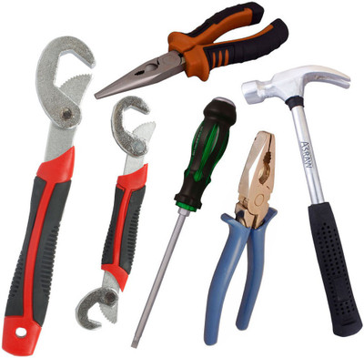 

Asraw Snap N Grip, Plier, Nose Plier, 1/2LB Hammer & Double Sided Screwdriver Hand Tool Kit(5 Tools), Multicolor