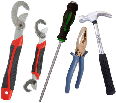 

Asraw Snap N Grip, Plier, 1/2LB Hammer & Double Sided Screwdriver Hand Tool Kit(4 Tools), Multicolor