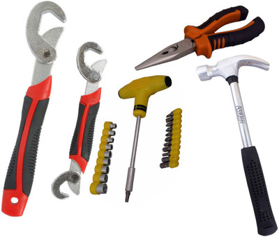 

Asraw Snap N Grip, Nose Plier, 1/2LB Hammer & Screwdriver Set Hand Tool Kit(4 Tools), Multicolor