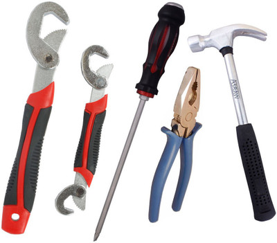 

Asraw Snap N Grip, Plier, 1/2LB Hammer & Double Sided Screwdriver Hand Tool Kit(4 Tools), Multicolor