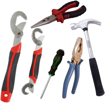 

Asraw Snap N Grip, Plier, Nose Plier, 1/2LB Hammer & Double Sided Screwdriver Hand Tool Kit(5 Tools), Multicolor