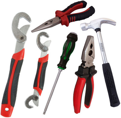 

Asraw Snap N Grip, Plier, Nose Plier, 1/2LB Hammer & Double Sided Screwdriver Hand Tool Kit(5 Tools), Multicolor