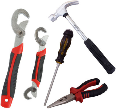 

Asraw Snap N Grip, Nose Plier, 1/2LB Hammer & Double Sided Screwdriver Hand Tool Kit(4 Tools), Multicolor