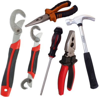 

Asraw Snap N Grip, Plier, Nose Plier, 1/2LB Hammer & Double Sided Screwdriver Hand Tool Kit(5 Tools), Multicolor