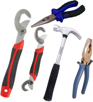 

Asraw Snap N Grip, Plier, Nose Plier & 1/2LB Hammer Hand Tool Kit(4 Tools), Multicolor