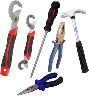 

Asraw Snap N Grip, Plier, Nose Plier, 1/2LB Hammer & Double Sided Screwdriver Hand Tool Kit(5 Tools), Multicolor
