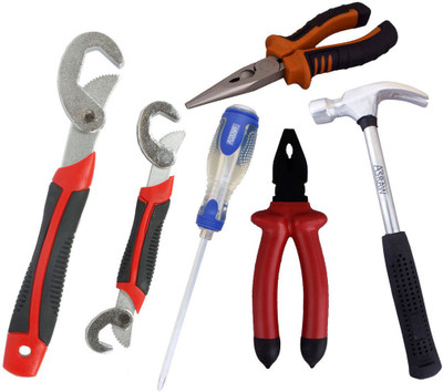 

Asraw Snap N Grip, Plier, Nose Plier, 1/2LB Hammer & Double Sided Screwdriver Hand Tool Kit(5 Tools), Multicolor