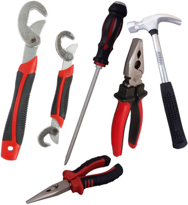 

Asraw Snap N Grip, Plier, Nose Plier, 1/2LB Hammer & Double Sided Screwdriver Hand Tool Kit(5 Tools), Multicolor