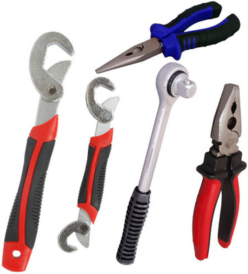 

Asraw Snap N Grip, Plier, Nose Plier & Ratchet Handle Hand Tool Kit(4 Tools), Multicolor