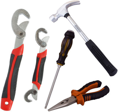 

Asraw Snap N Grip, Nose Plier, 1/2LB Hammer & Double Sided Screwdriver Hand Tool Kit(4 Tools), Multicolor