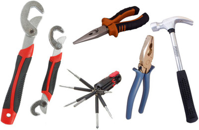

Asraw Snap N Grip, Plier, Nose Plier, 1/2LB Hammer & 8in1 Screwdriver Set Hand Tool Kit(5 Tools), Multicolor