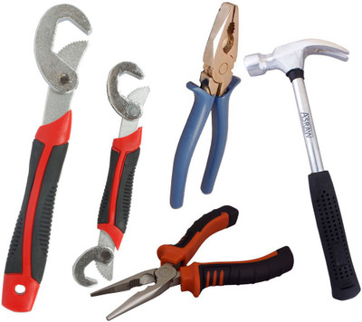

Asraw Snap N Grip, Plier, 1/2LB Hammer & Nose Plier Hand Tool Kit(4 Tools), Multicolor