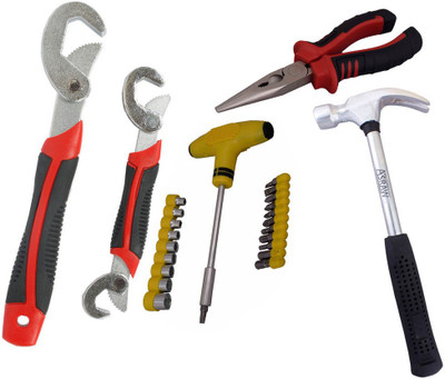 

Asraw Snap N Grip, Nose Plier, 1/2LB Hammer & Screwdriver Set Hand Tool Kit(4 Tools), Multicolor
