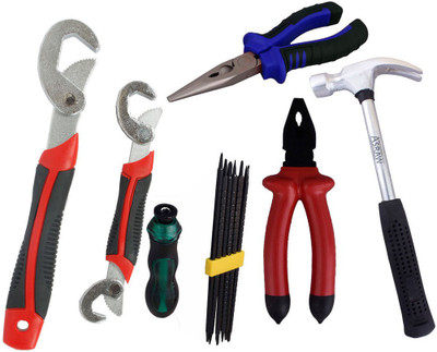

Asraw Snap N Grip, Plier, Nose Plier, 1/2LB Hammer & Screwdriver Set Hand Tool Kit(5 Tools), Multicolor