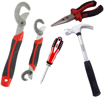 

Asraw Snap N Grip, Nose Plier, 1/2LB Hammer & Adjustable Screwdriver Hand Tool Kit(4 Tools), Multicolor