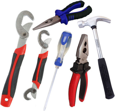 

Asraw Snap N Grip, Plier, Nose Plier, 1/2LB Hammer & Double Sided Screwdriver Hand Tool Kit(5 Tools), Multicolor