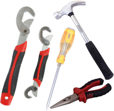 

Asraw Snap N Grip, Nose Plier, 1/2LB Hammer & Double Sided Screwdriver Hand Tool Kit(4 Tools), Multicolor