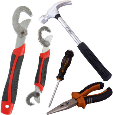 

Asraw Snap N Grip, Nose Plier, 1/2LB Hammer & Double Sided Screwdriver Hand Tool Kit(4 Tools), Multicolor